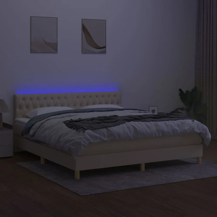 Sommier à lattes de lit avec matelas LED Crème 160x200 cm Tissu - 4