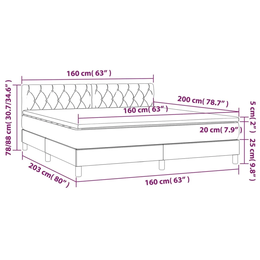 Sommier à lattes de lit avec matelas LED Crème 160x200 cm Tissu - 8