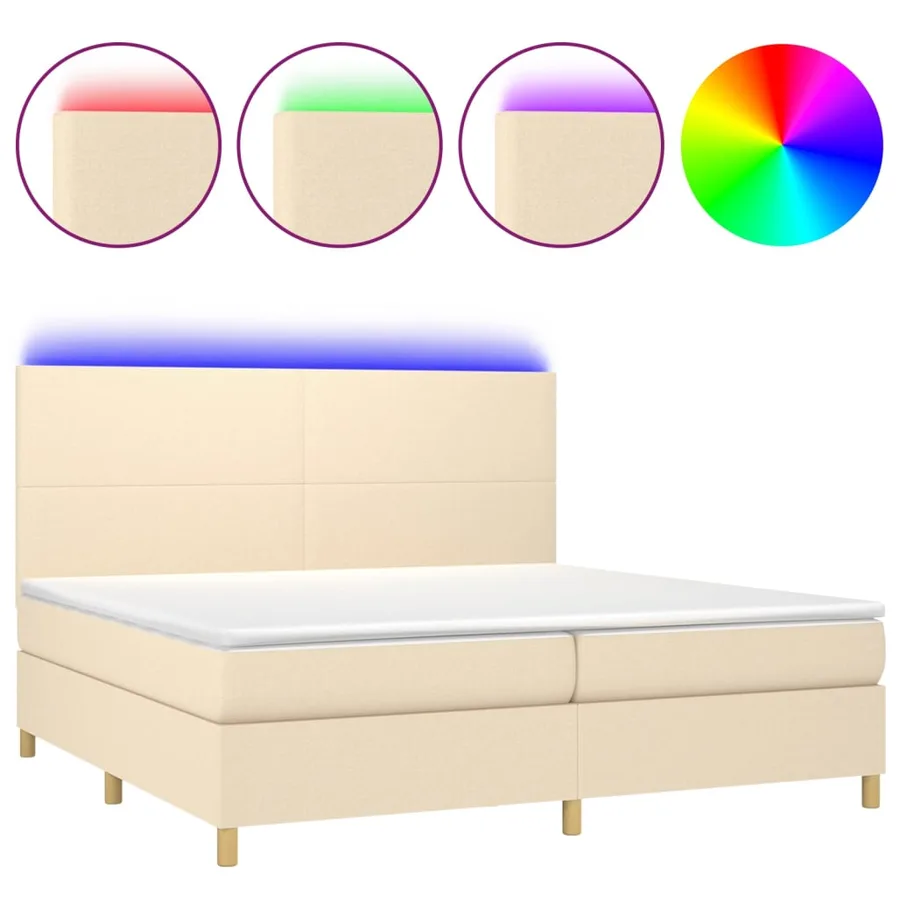 Sommier à lattes de lit et matelas et LED Crème 200x200cm Tissu - 2