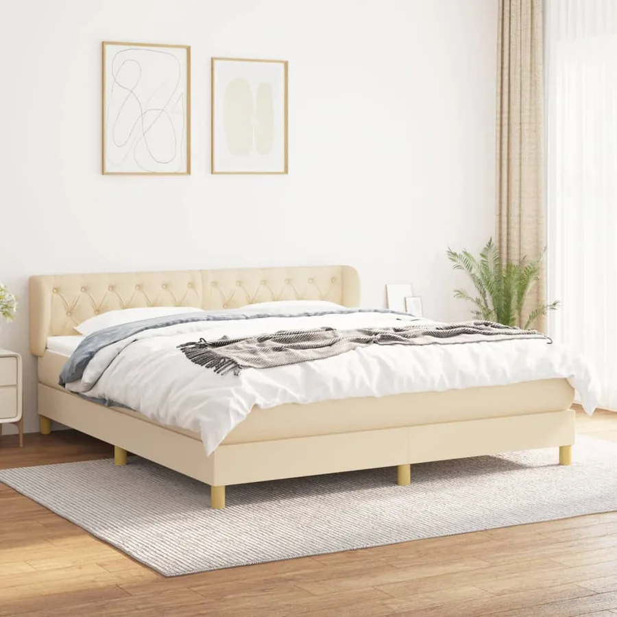 Sommier à lattes de lit avec matelas Crème 160x200 cm Tissu