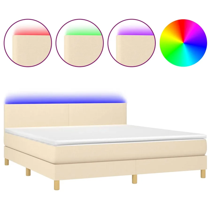 Sommier à lattes de lit avec matelas LED Crème 160x200 cm Tissu - 2