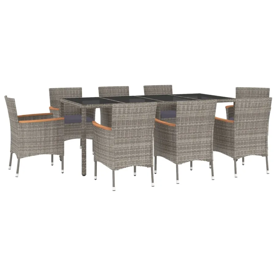 Ensemble à manger de jardin 9 pcs coussins gris résine tressée - 2