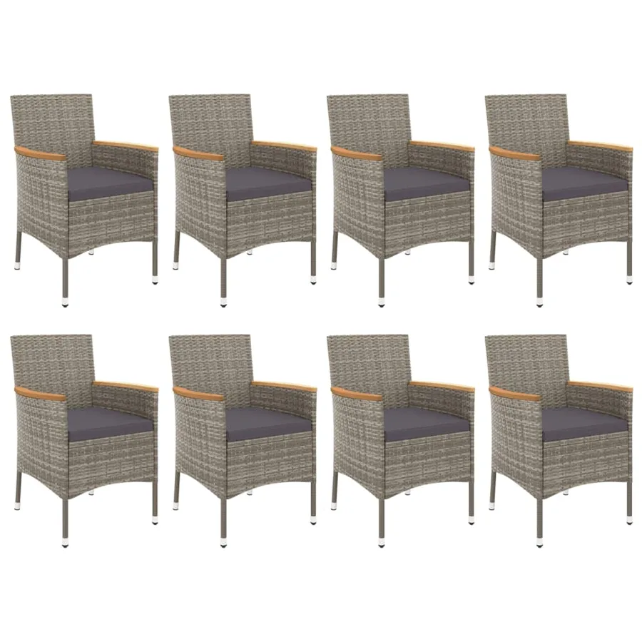 Ensemble à manger de jardin 9 pcs coussins gris résine tressée - 3