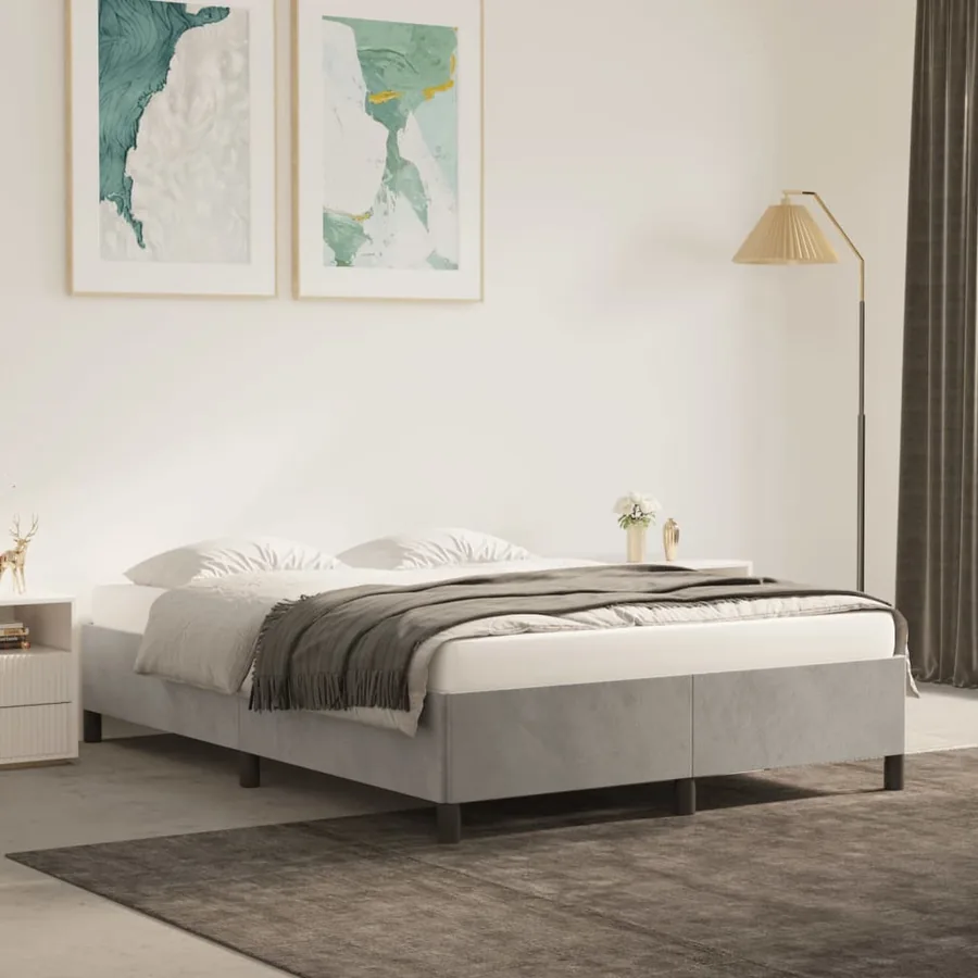 Cadre de lit sans matelas gris clair 140x190 cm velours