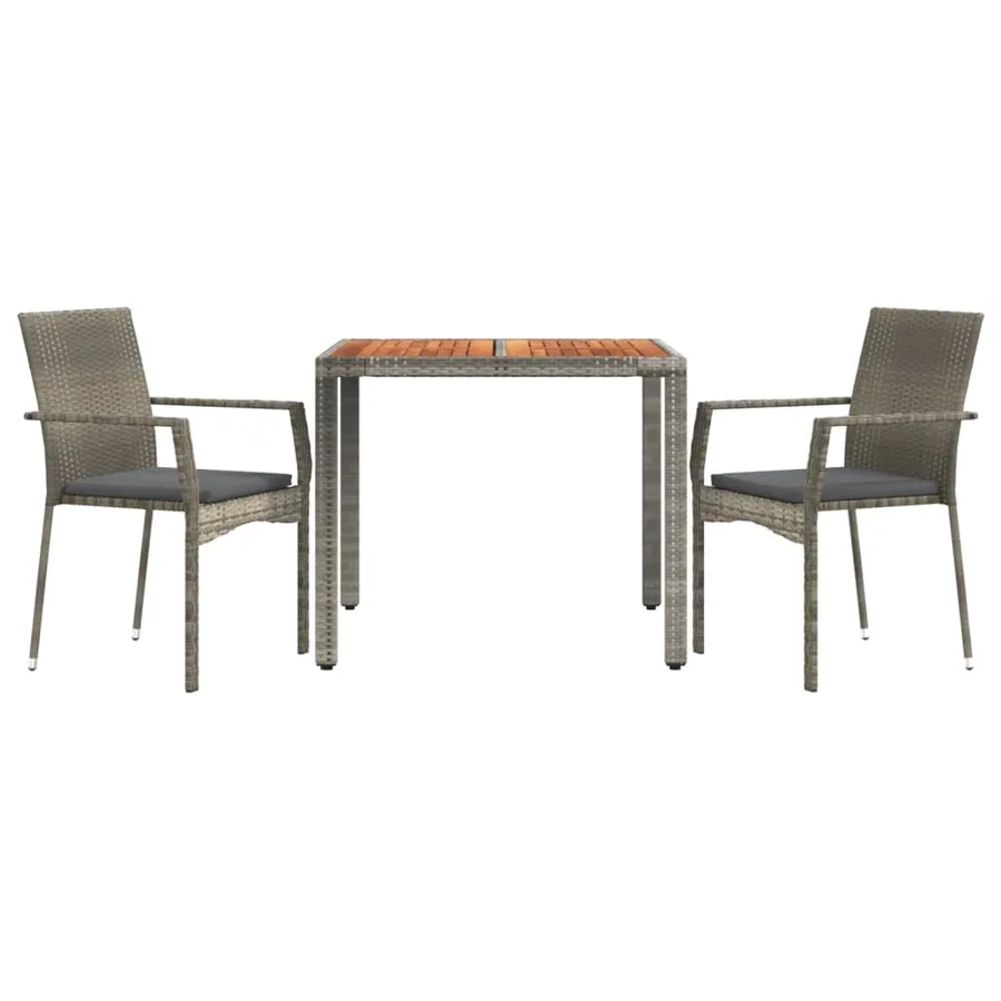 Ensemble à manger de jardin 3 pcs coussins gris résine tressée - 3