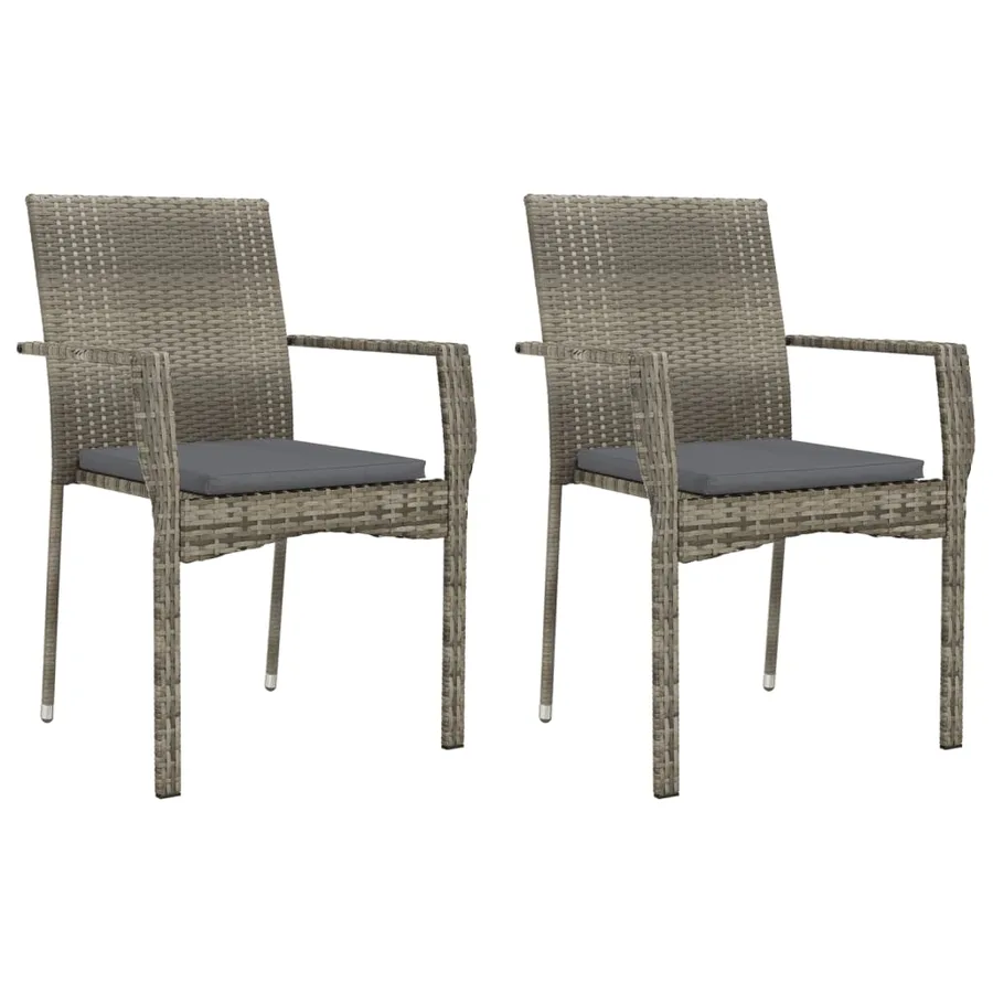 Ensemble à manger de jardin 3 pcs coussins gris résine tressée - 4