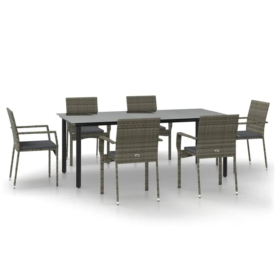Ensemble à manger jardin et coussins 7 pcs Noir et gris Rotin - 2