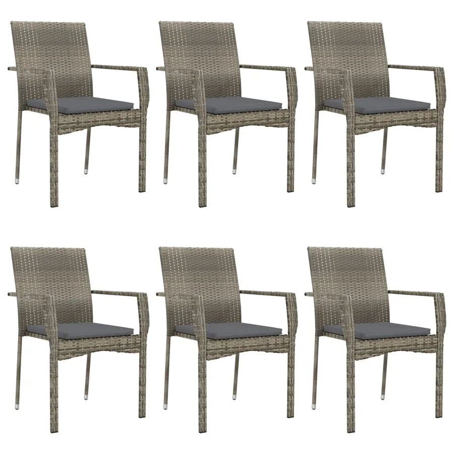 Ensemble à manger jardin et coussins 7 pcs Noir et gris Rotin - 4