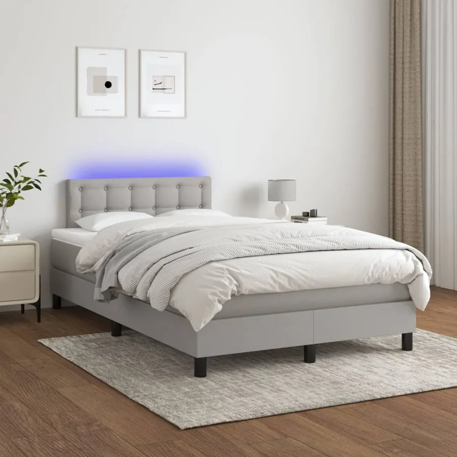 Sommier à lattes de lit matelas LED Gris clair 120x200 cm Tissu