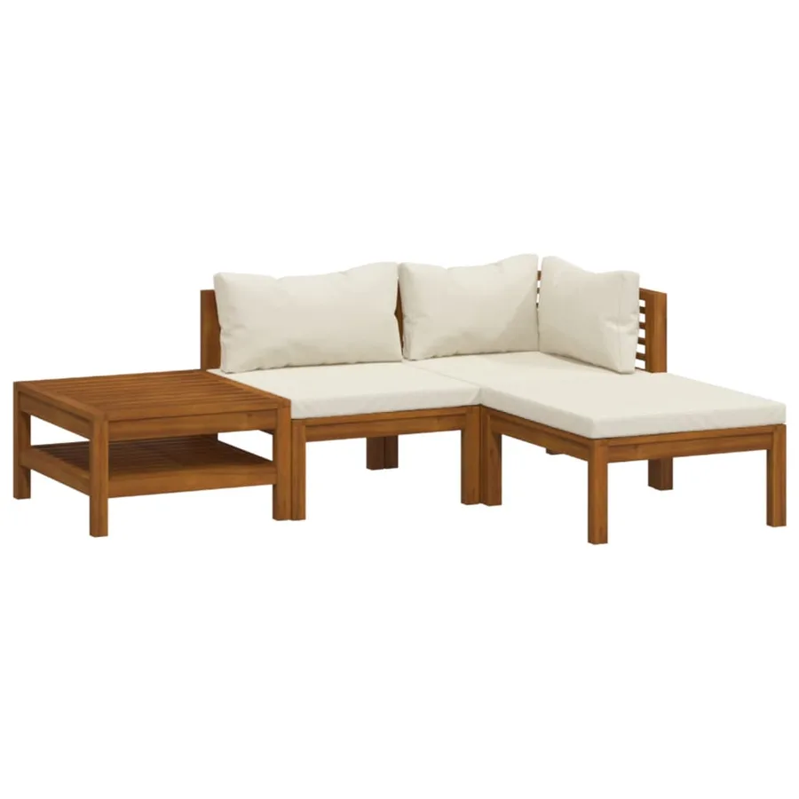 Salon de jardin 4 pcs avec coussin crème Bois d'acacia solide - 2