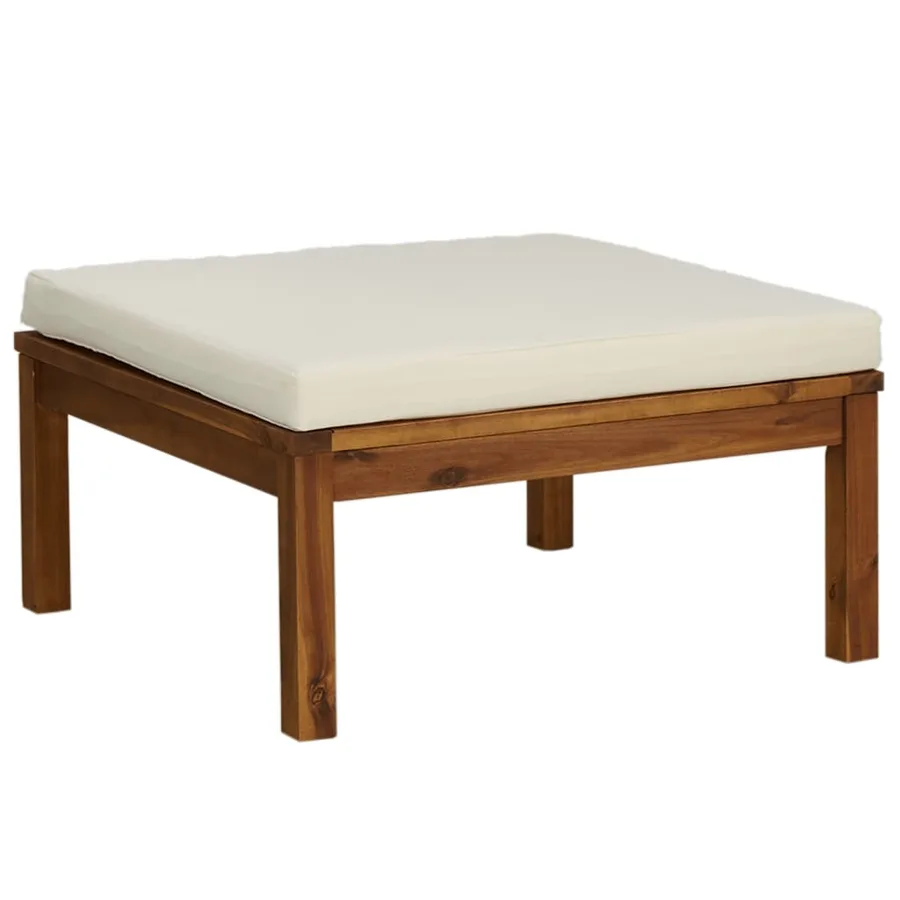Salon de jardin 4 pcs avec coussin crème Bois d'acacia solide - 6