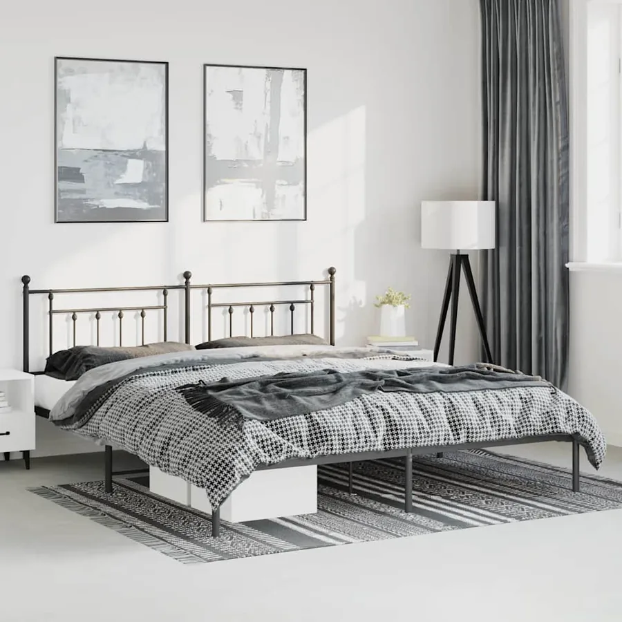 Cadre de lit métal sans matelas avec tête de lit noir 183x213cm