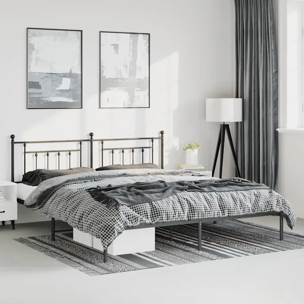 Cadre de lit métal sans matelas avec tête de lit noir 183x213cm
