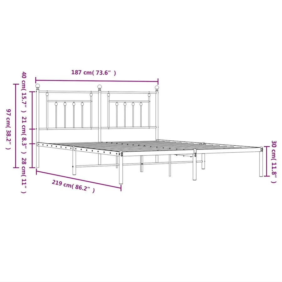 Cadre de lit métal sans matelas avec tête de lit noir 183x213cm - 10