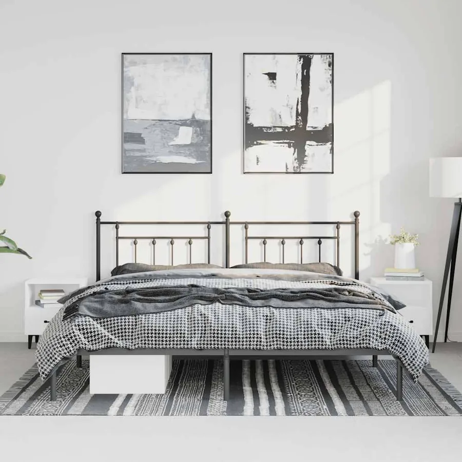 Cadre de lit métal sans matelas avec tête de lit noir 183x213cm - 4