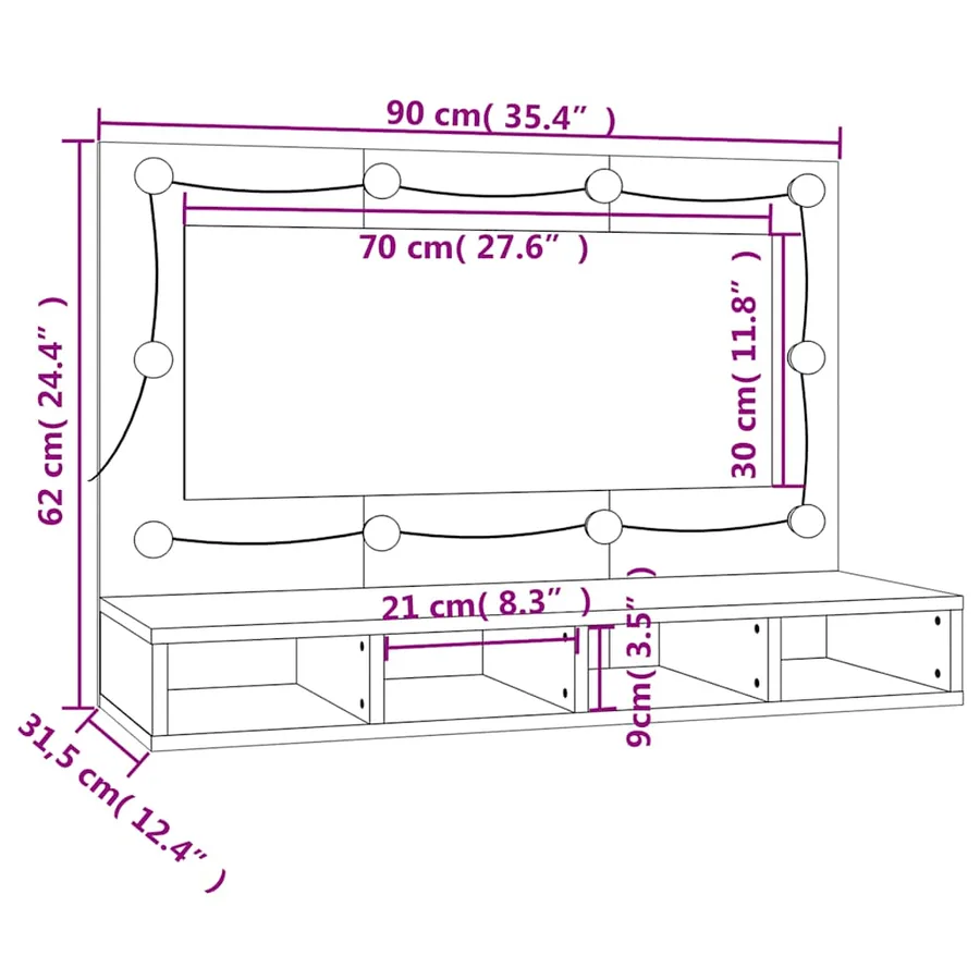 Armoire à miroir avec LED blanc 90x31,5x62 cm - 15