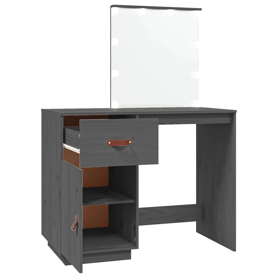 Coiffeuse avec LED Gris 95x50x133,5 cm Bois de pin massif - 8