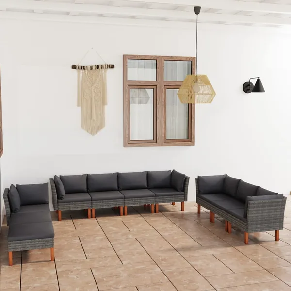 Salon de jardin 10 pcs avec coussins Résine tressée Gris