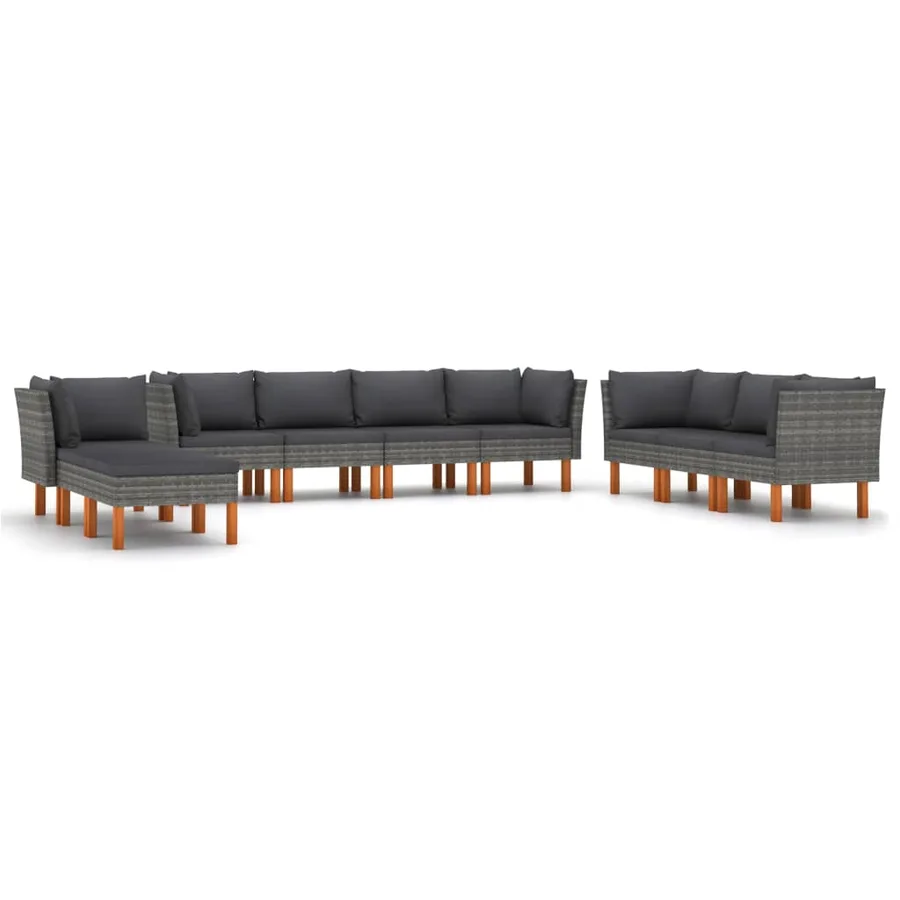 Salon de jardin 10 pcs avec coussins Résine tressée Gris - 2