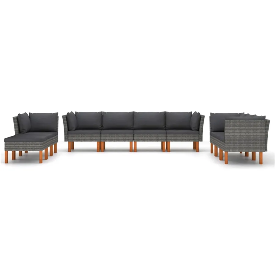 Salon de jardin 10 pcs avec coussins Résine tressée Gris - 3