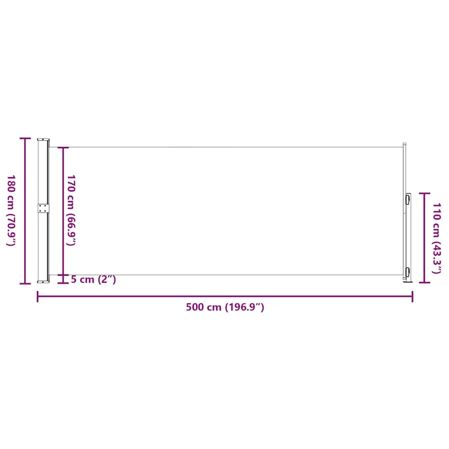 Auvent latéral rétractable de patio 180x500 cm Crème - 9