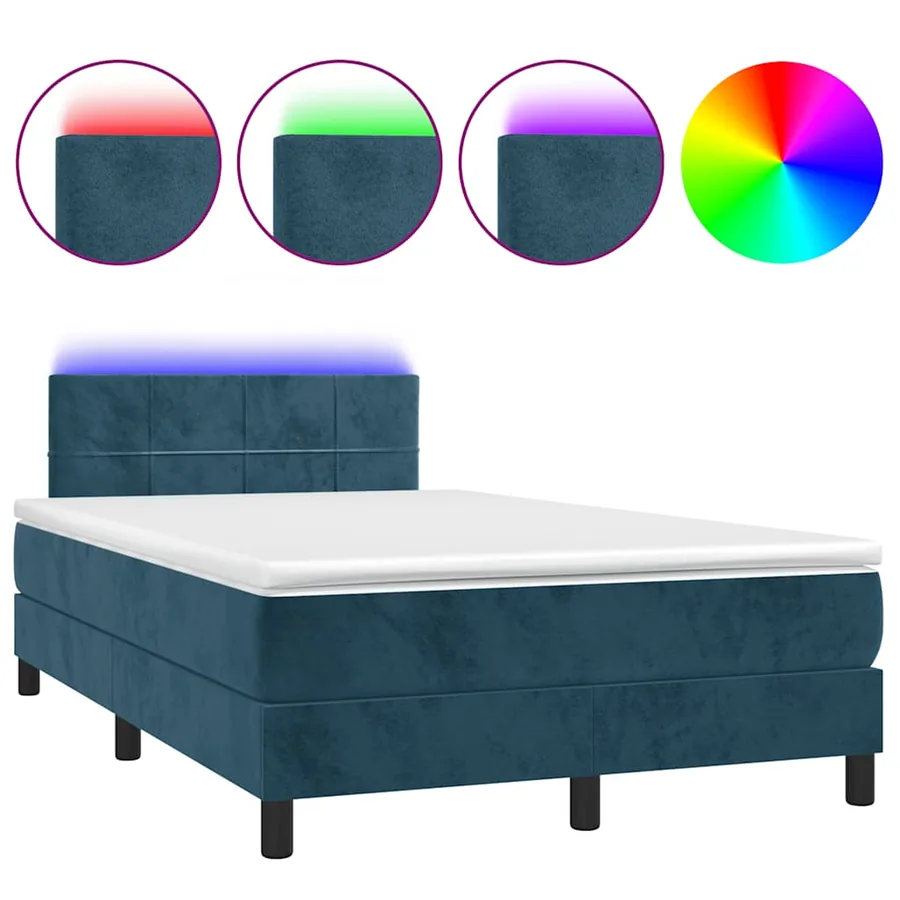 Sommier à lattes de lit avec matelas LED Bleu foncé 120x200 cm - 2