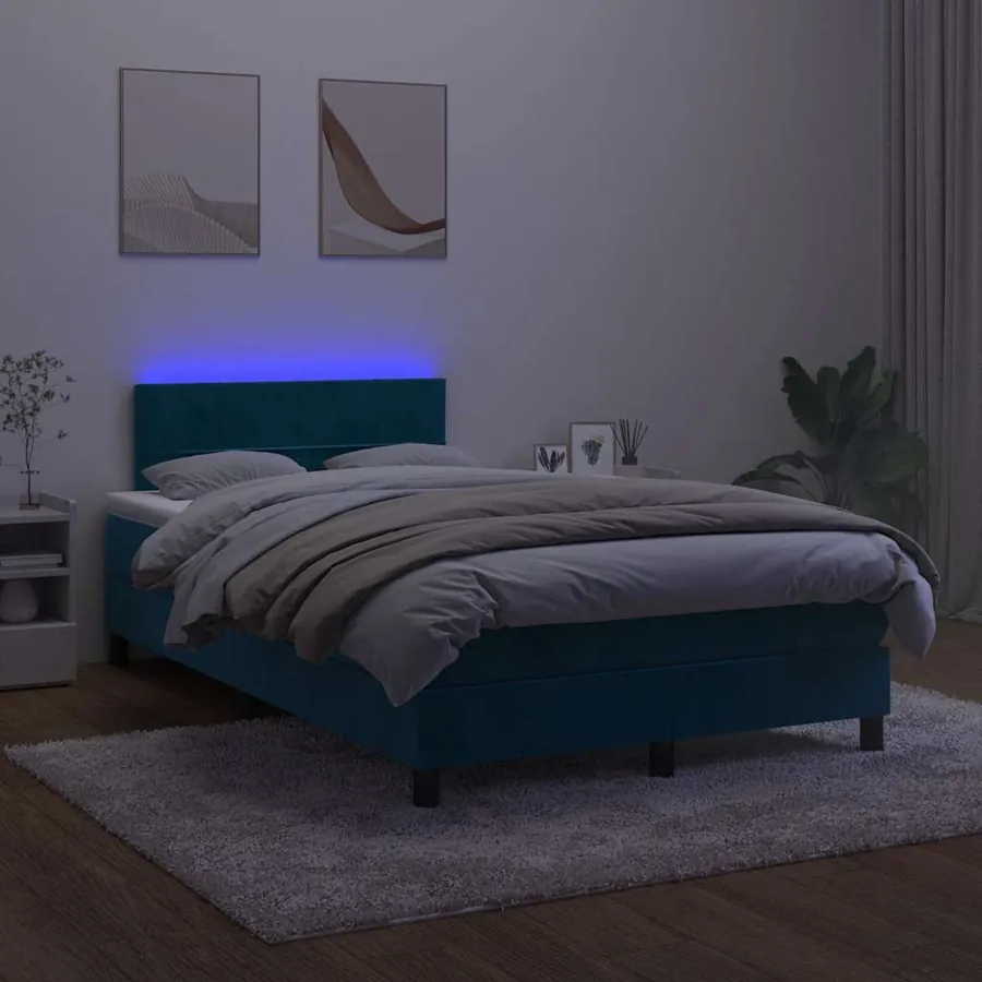 Sommier à lattes de lit avec matelas LED Bleu foncé 120x200 cm - 3