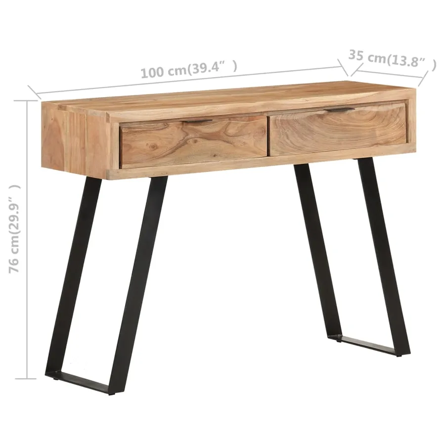 Table console 100x35x76 cm Bois d'acacia avec bord naturel - 9