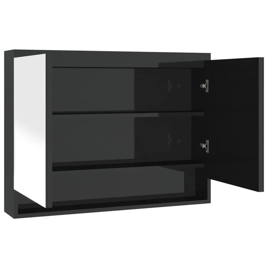 Armoire à miroir de salle de bain 80x15x60 cm MDF Noir brillant - 2