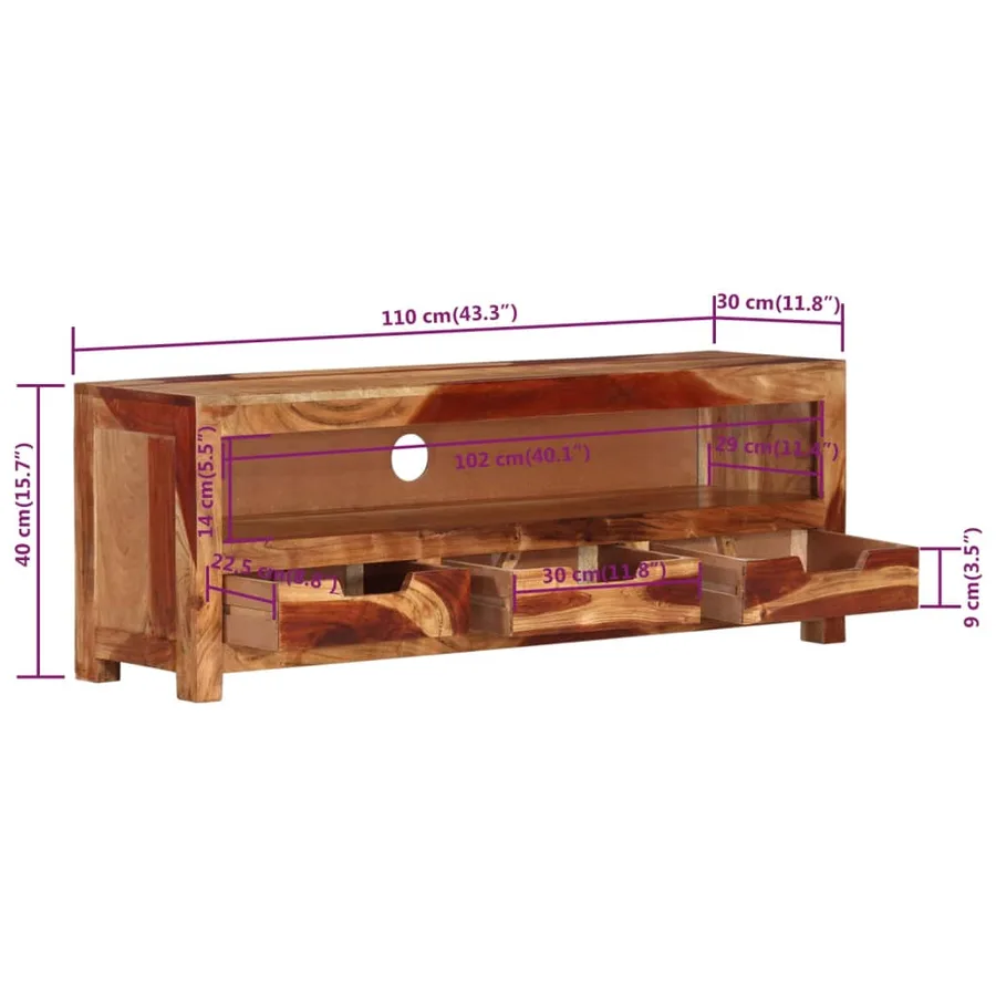 Meuble TV 110x30x40 cm Bois d'acacia massif - 5