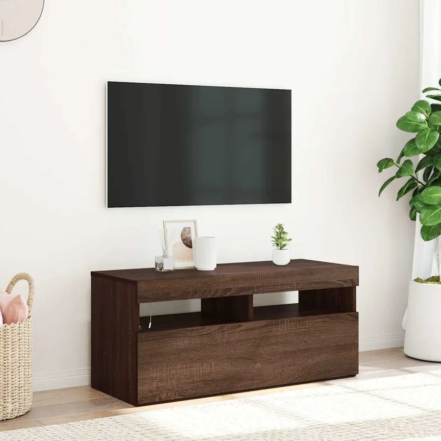 Meuble TV avec lumières LED Chêne marron 90x35x40 cm