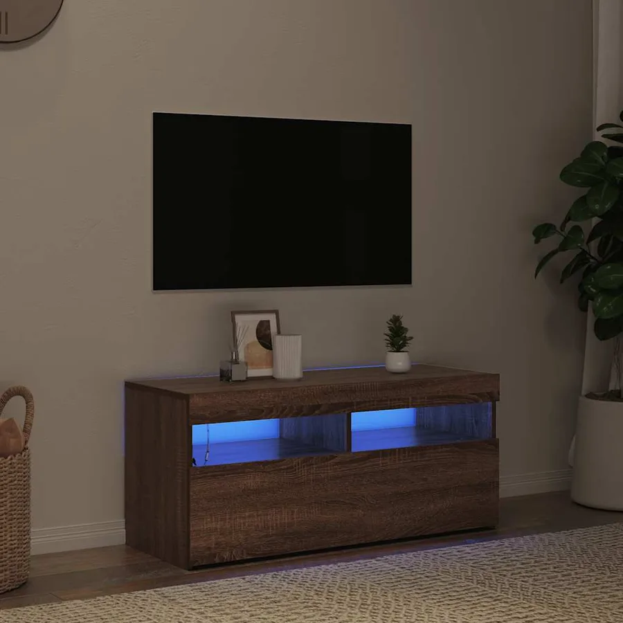 Meuble TV avec lumières LED Chêne marron 90x35x40 cm - 3
