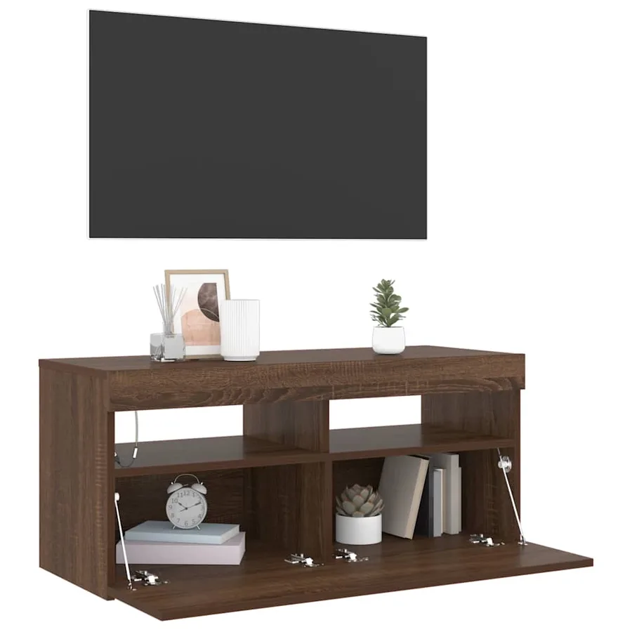 Meuble TV avec lumières LED Chêne marron 90x35x40 cm - 4