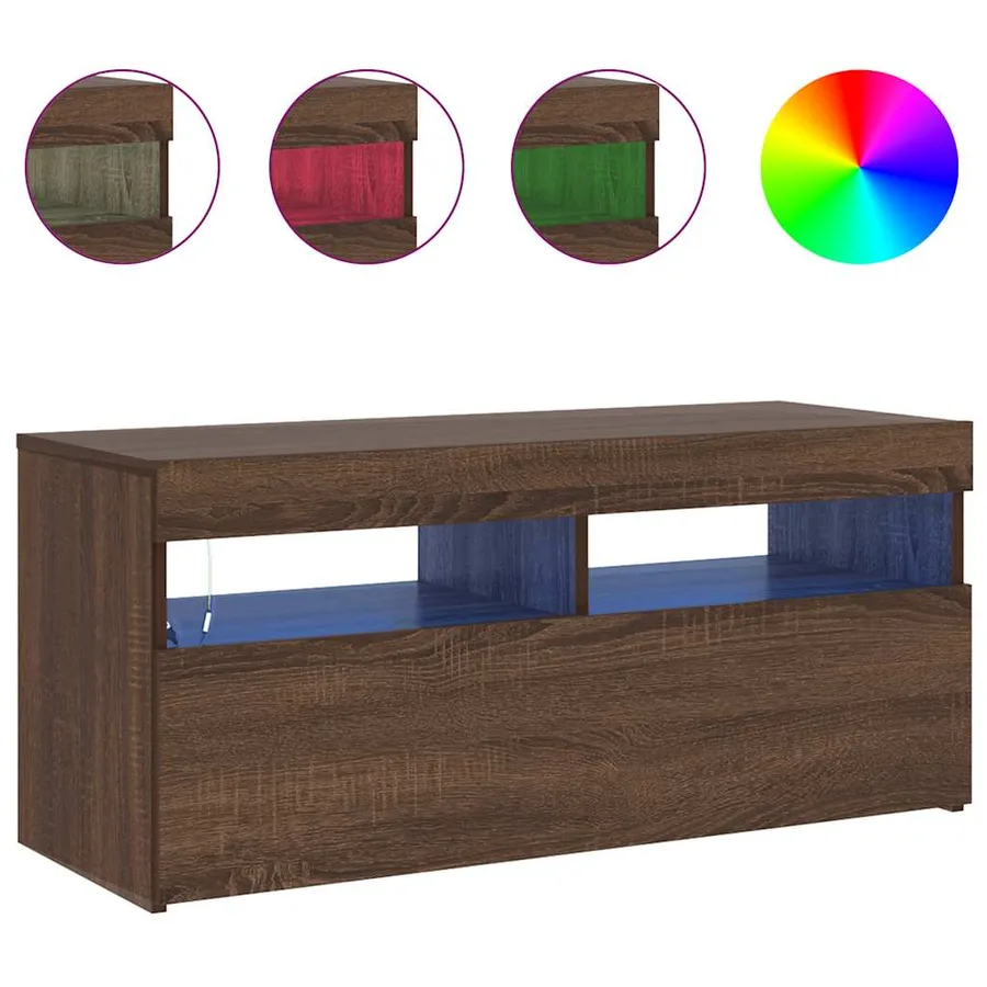 Meuble TV avec lumières LED Chêne marron 90x35x40 cm - 5