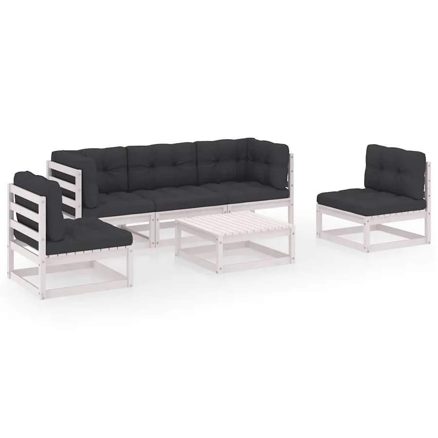 Salon de jardin 6 pcs avec coussins Bois de pin massif - 2