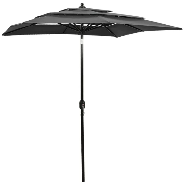 Parasol de jardin à 3 niveaux avec mât en aluminium anthracite