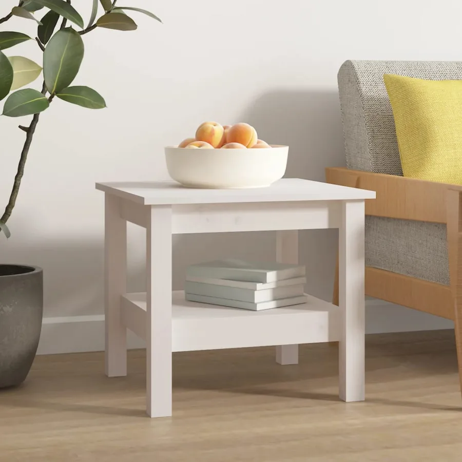 Table basse blanche 45 x 45 x 40 cm Bois de pin massif - 4