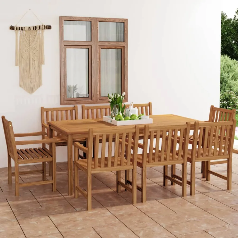 Ensemble de salle à manger de jardin 9 pièces 200 x 100 cm en bois de teck massif