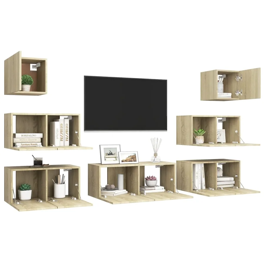 Ensemble de meuble TV 7 pcs Chêne sonoma Bois d'ingénierie - 3