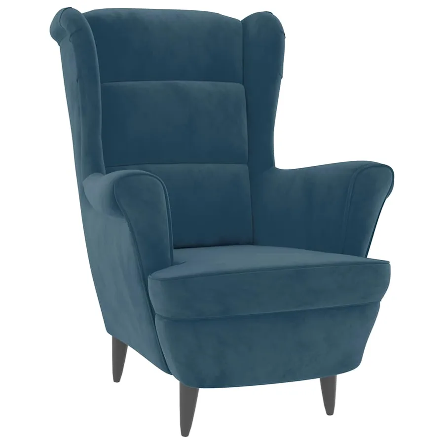 Fauteuil à oreilles avec tabouret bleu velours - 3