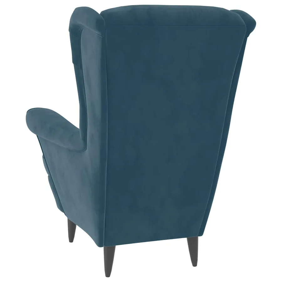 Fauteuil à oreilles avec tabouret bleu velours - 6