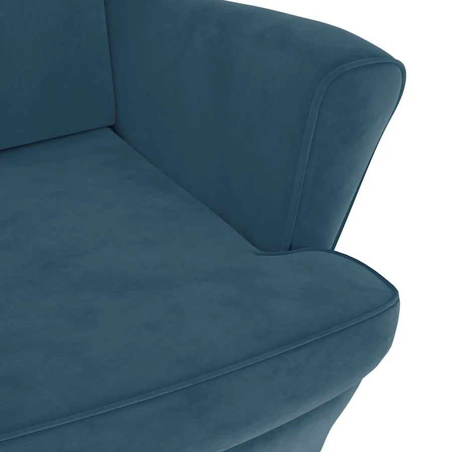 Fauteuil à oreilles avec tabouret bleu velours - 7