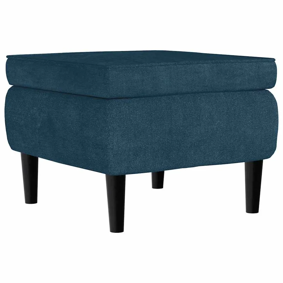 Fauteuil à oreilles avec tabouret bleu velours - 8