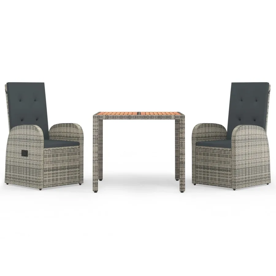 Ensemble à manger de jardin 3 pcs coussins gris résine tressée - 2