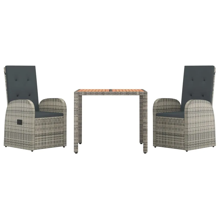 Ensemble à manger de jardin 3 pcs coussins gris résine tressée - 3