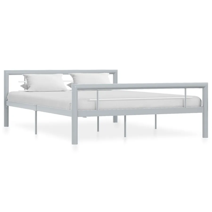 Cadre de lit sans matelas gris et blanc métal 120x200 cm