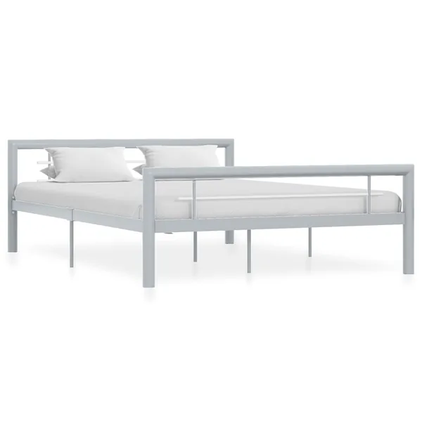 Cadre de lit sans matelas gris et blanc métal 120x200 cm