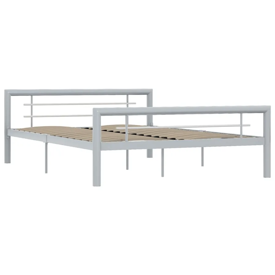Cadre de lit sans matelas gris et blanc métal 120x200 cm - 2
