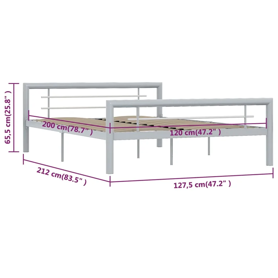 Cadre de lit sans matelas gris et blanc métal 120x200 cm - 6