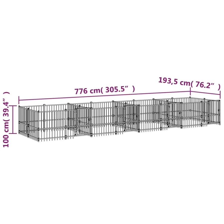 Chenil d'extérieur pour chiens Acier 15,02 m² - 6